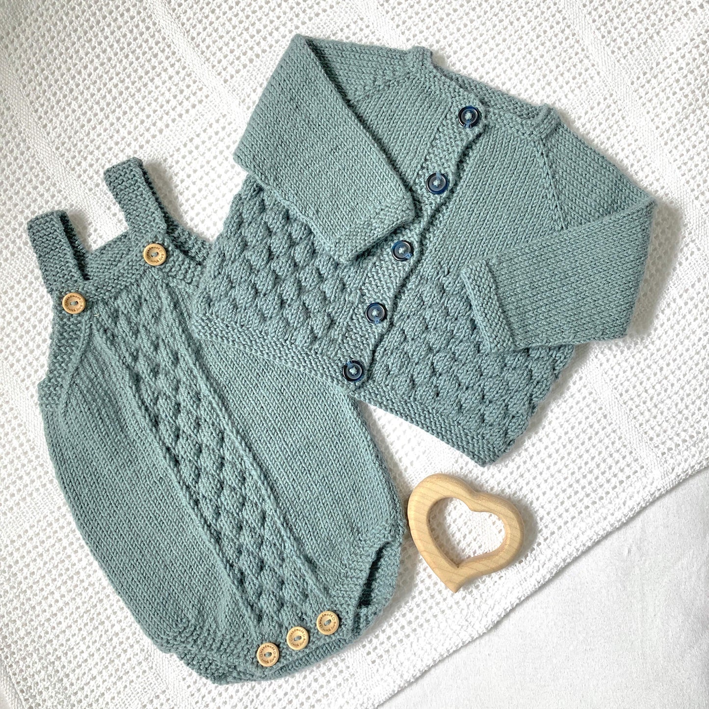 bubble stitch baby knit patterns for a cardigan and matching romper