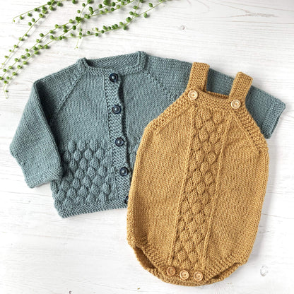 bubble stitch cardigan and romper knit patterns