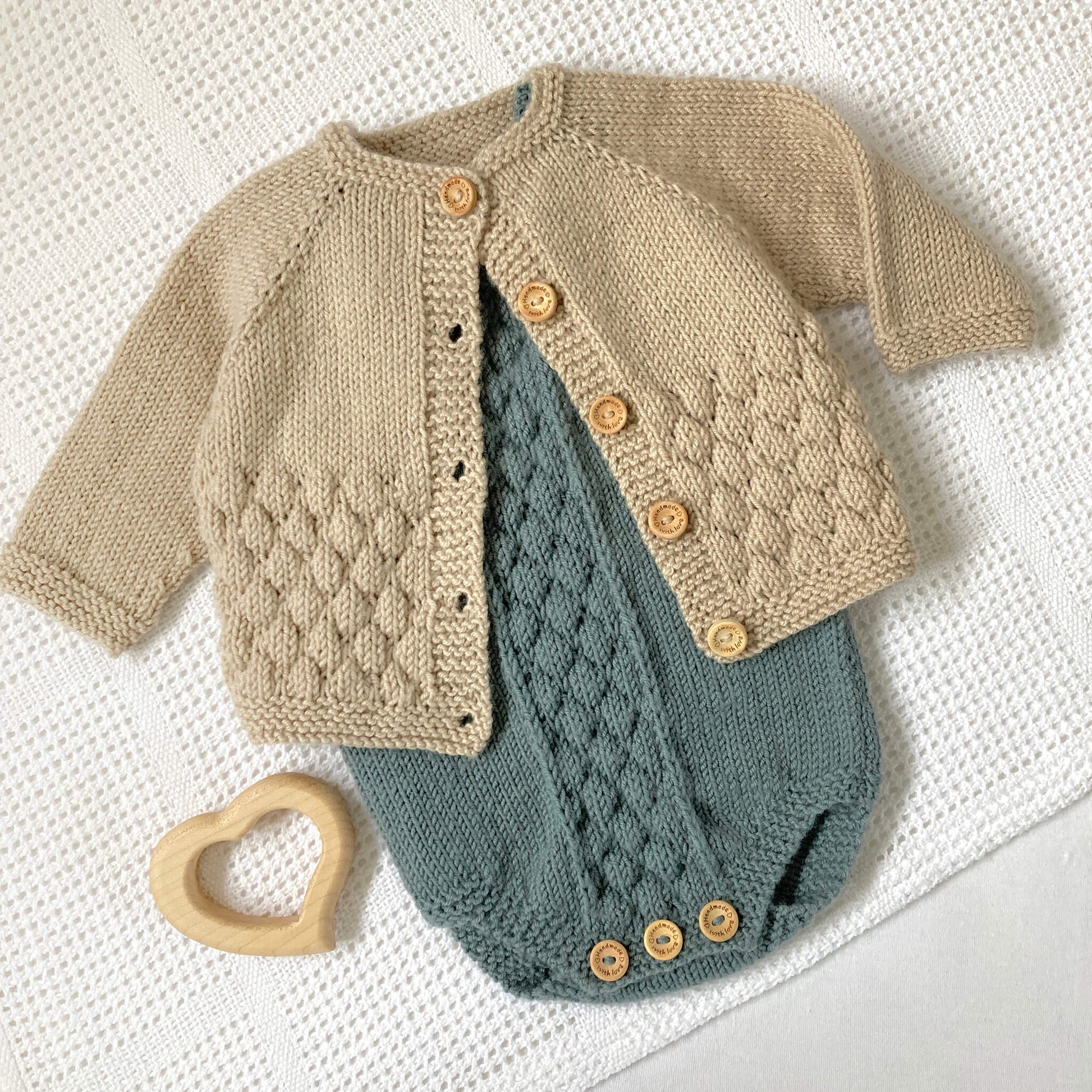 bubble stitch romper and cardigan knitting patterns