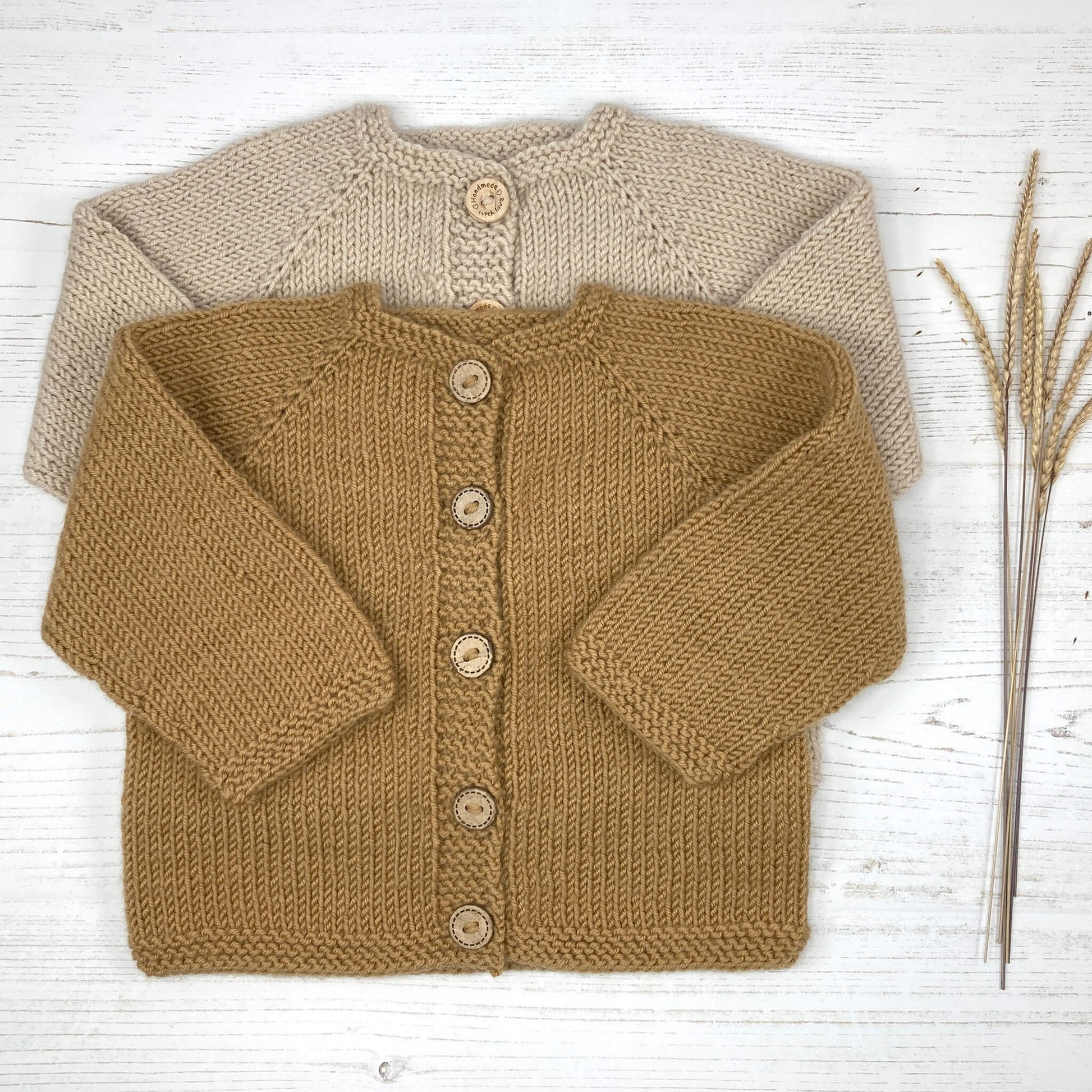 photo showing cardigans knit with easy baby cardigan knitting pattern