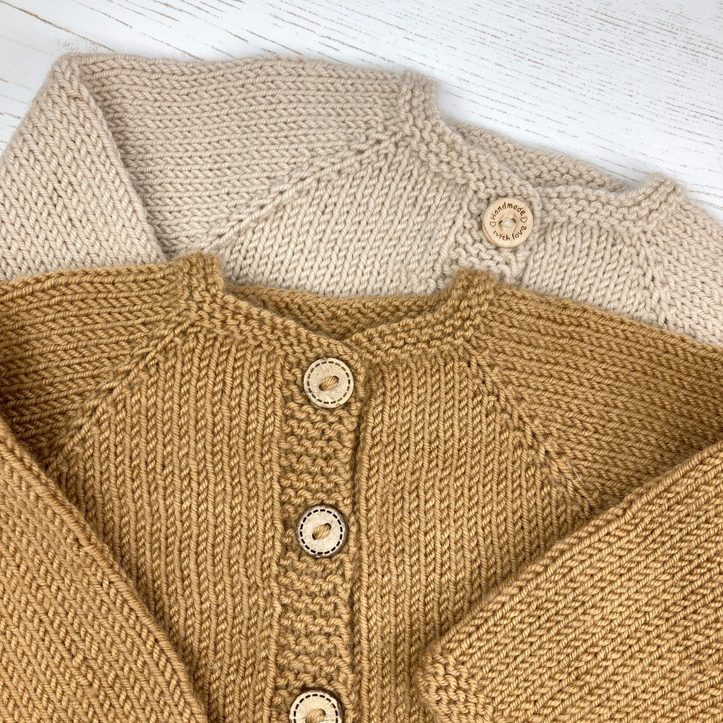 close up photo of easy baby cardigan knitting pattern