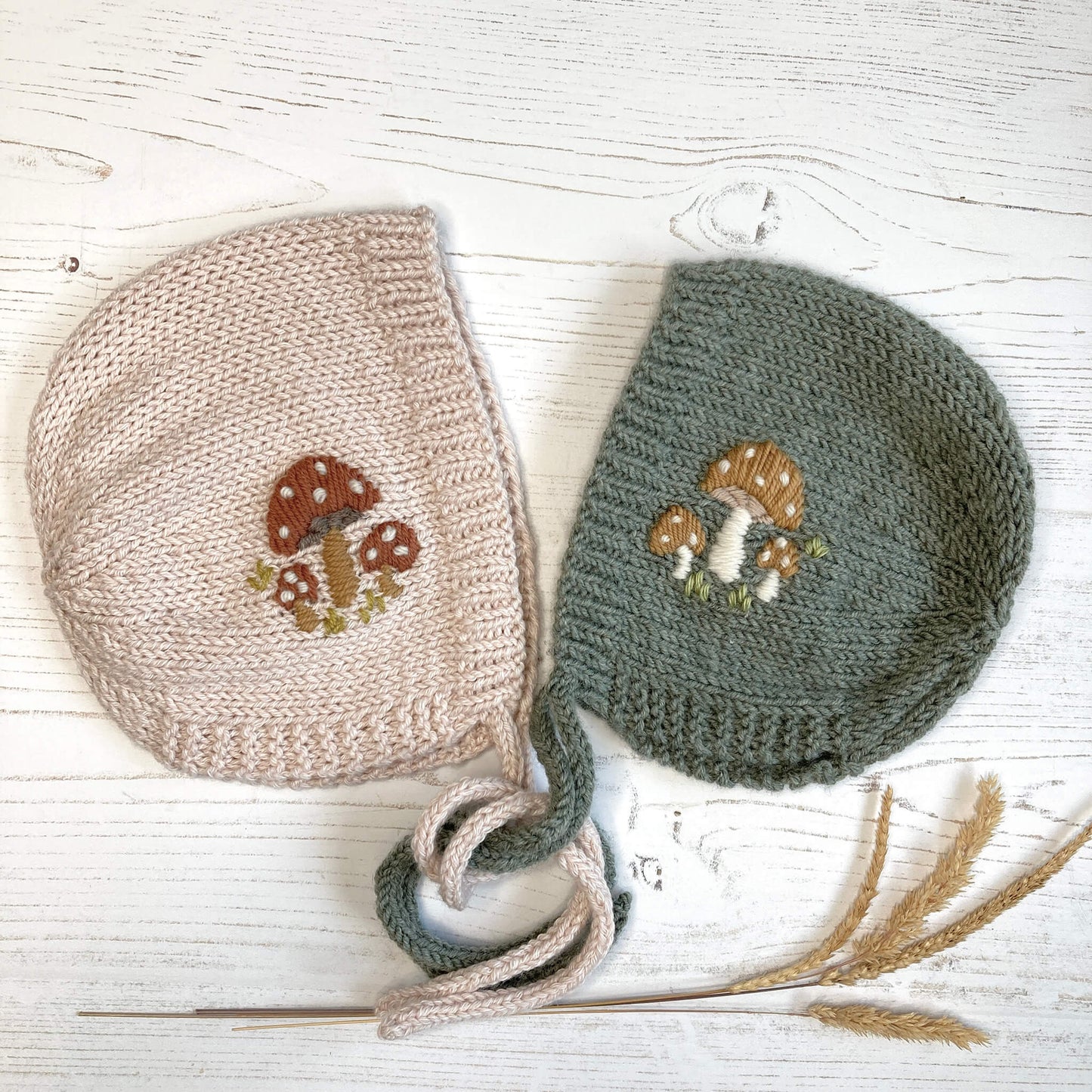 a toadstool embroidered bonnet knit pattern